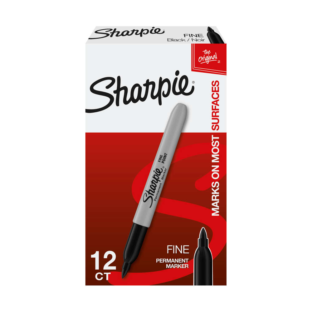 NEWELL BRANDS INC. 30001 Sharpie Fine Point Permanent Markers, Gray Barrel, Black Ink, Pack Of 12