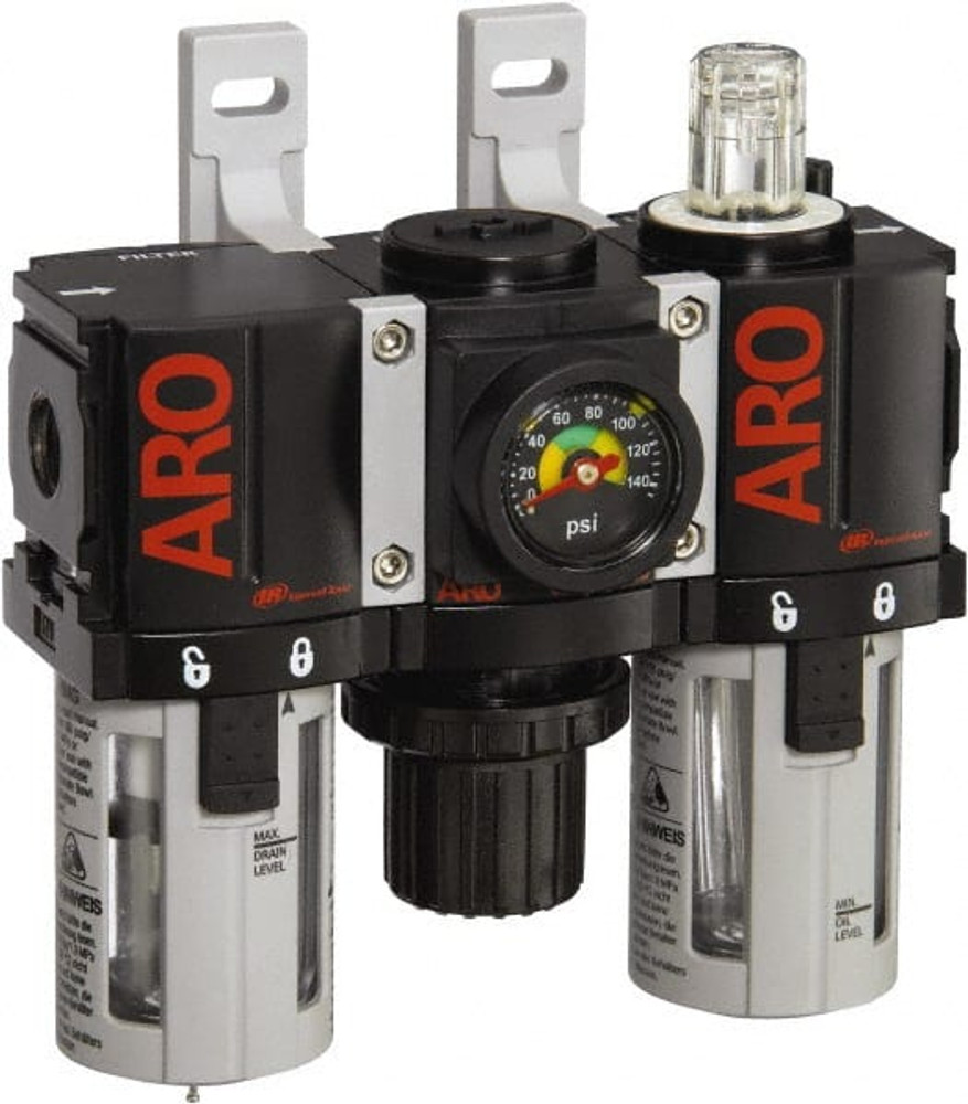 ARO/Ingersoll-Rand C38121-800 FRL Combination Unit: 1/4 NPT, Miniature, 3 Pc Filter-Regulator-Lubricator with Pressure Gauge