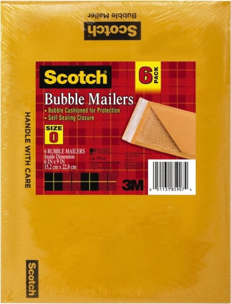 3M Bubble Mailer: Self-Seal, 6" OAW, 9" OAL 7010332881
