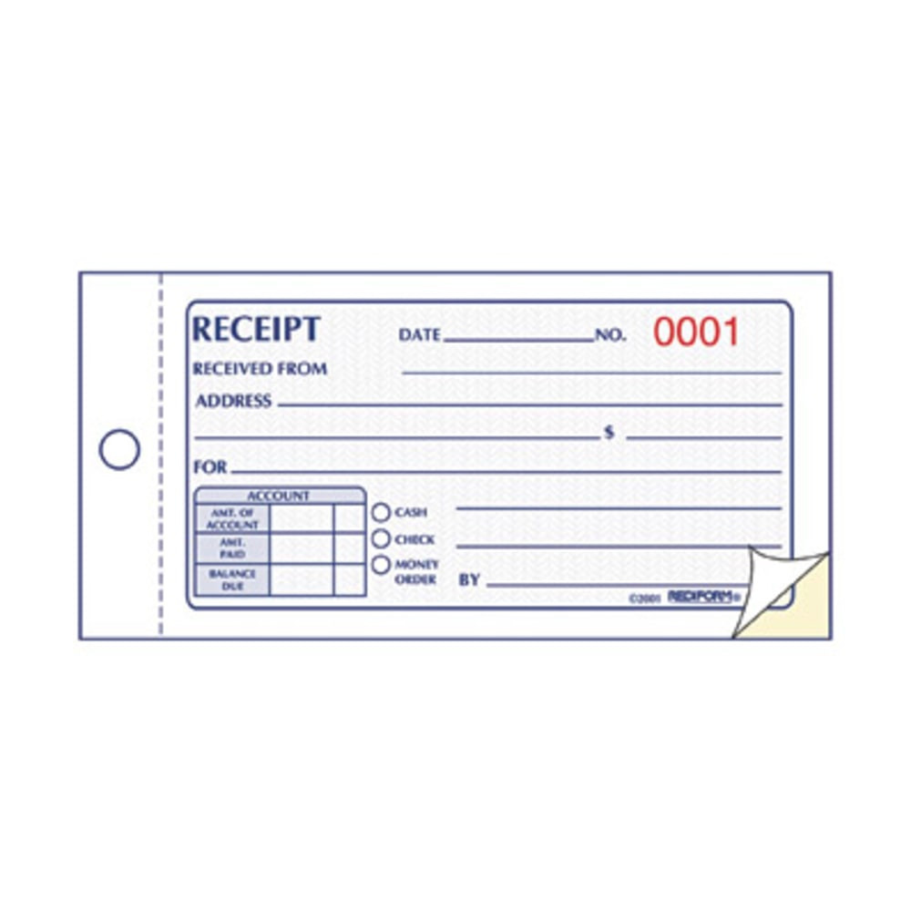 REDIFORM, INC. Rediform 8L820  Money Receipt 2/Part Collection Forms - 50 Sheet(s) - 2 PartCarbonless Copy - 5in x 2 3/4in Sheet Size - White, Yellow - Assorted Sheet(s) - 1 Each
