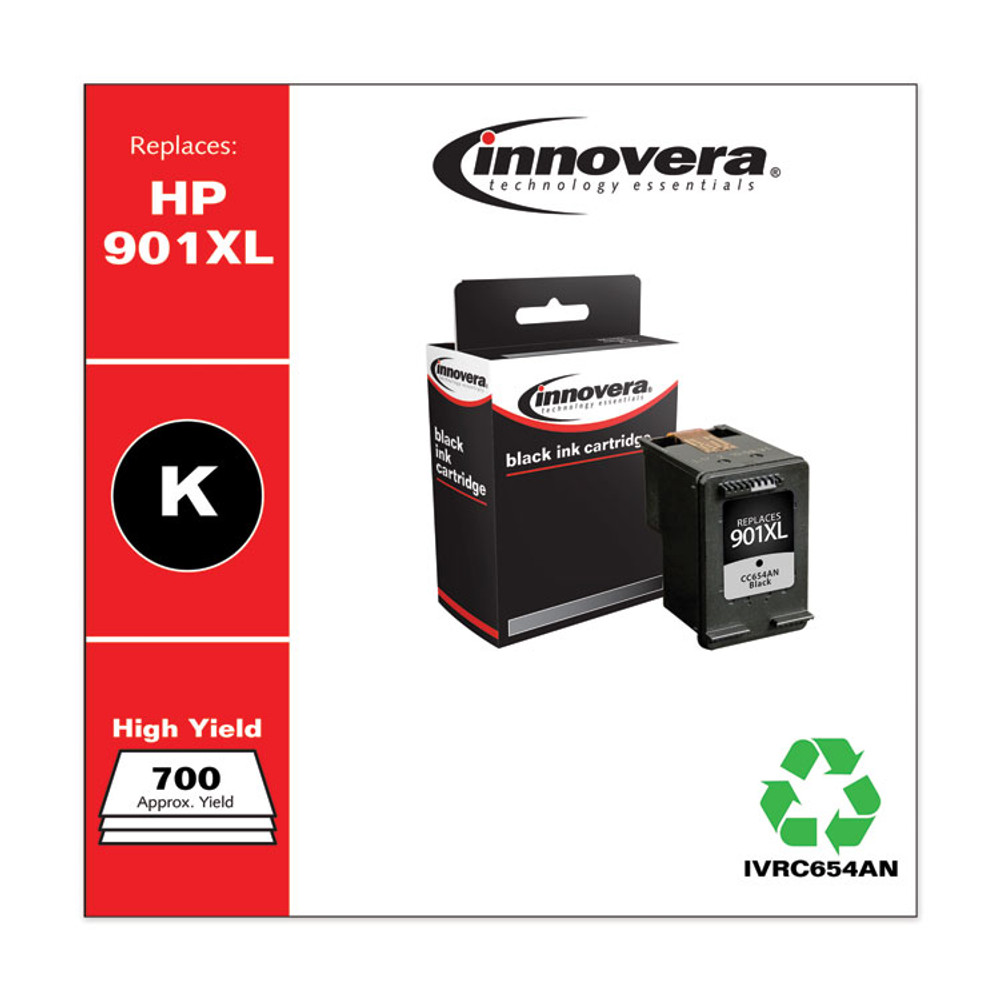 INNOVERA C654AN Remanufactured Black High-Yield Ink, Replacement for 901XL (CC654AN), 700 Page-Yield