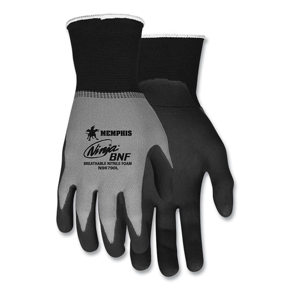 MCR SAFETY N96790M Ninja Nitrile Coating Nylon/Spandex Gloves, Black/Gray, Medium, Dozen