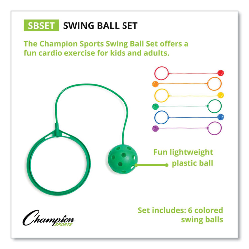 CHAMPION SPORT Sports SBSET Swing Ball Set, 5.5" Diameter, Assorted Colors, 6/Set