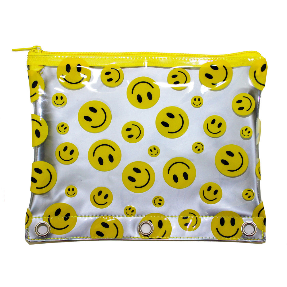INKOLOGY INC 469-1 Inkology Smiley Face Pencil Pouches, 7-1/2in x 9-1/2in, Assorted Colors, Pack Of 12 Pouches