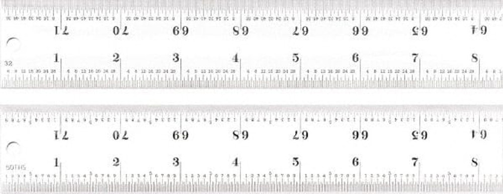 Starrett 51513 Steel Rule: 72" OAL, 16R Graduation, Rigid, 1-1/2" OAW