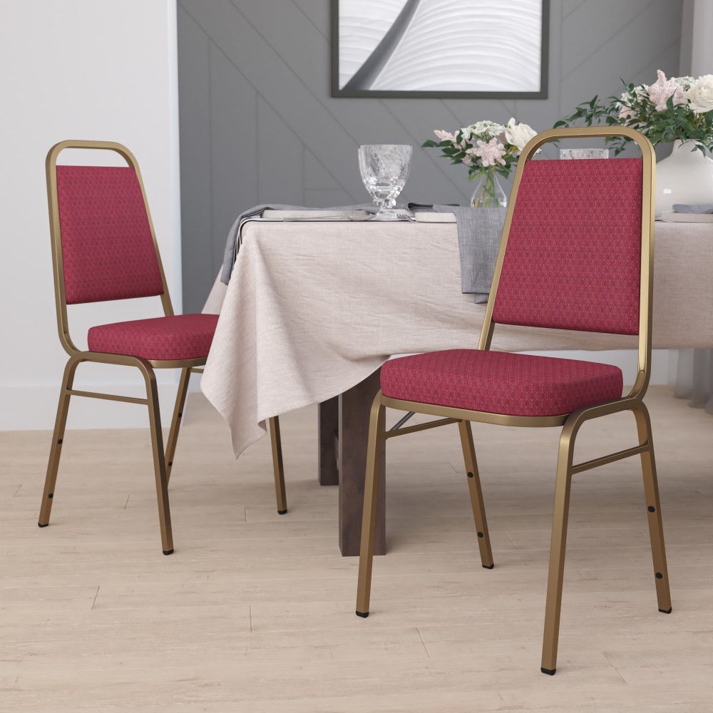 FLASH FURNITURE 4FDBHF1AG0847  HERCULES Series Trapezoidal Back Stacking Banquet Chairs, Burgundy/Gold, Pack Of 4 Chairs
