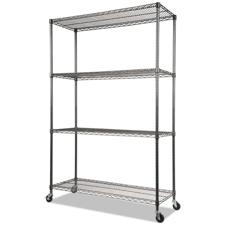 ALERA SW604818BA NSF Certified 4-Shelf Wire Shelving Kit with Casters, 48w x 18d x 72h, Black Anthracite
