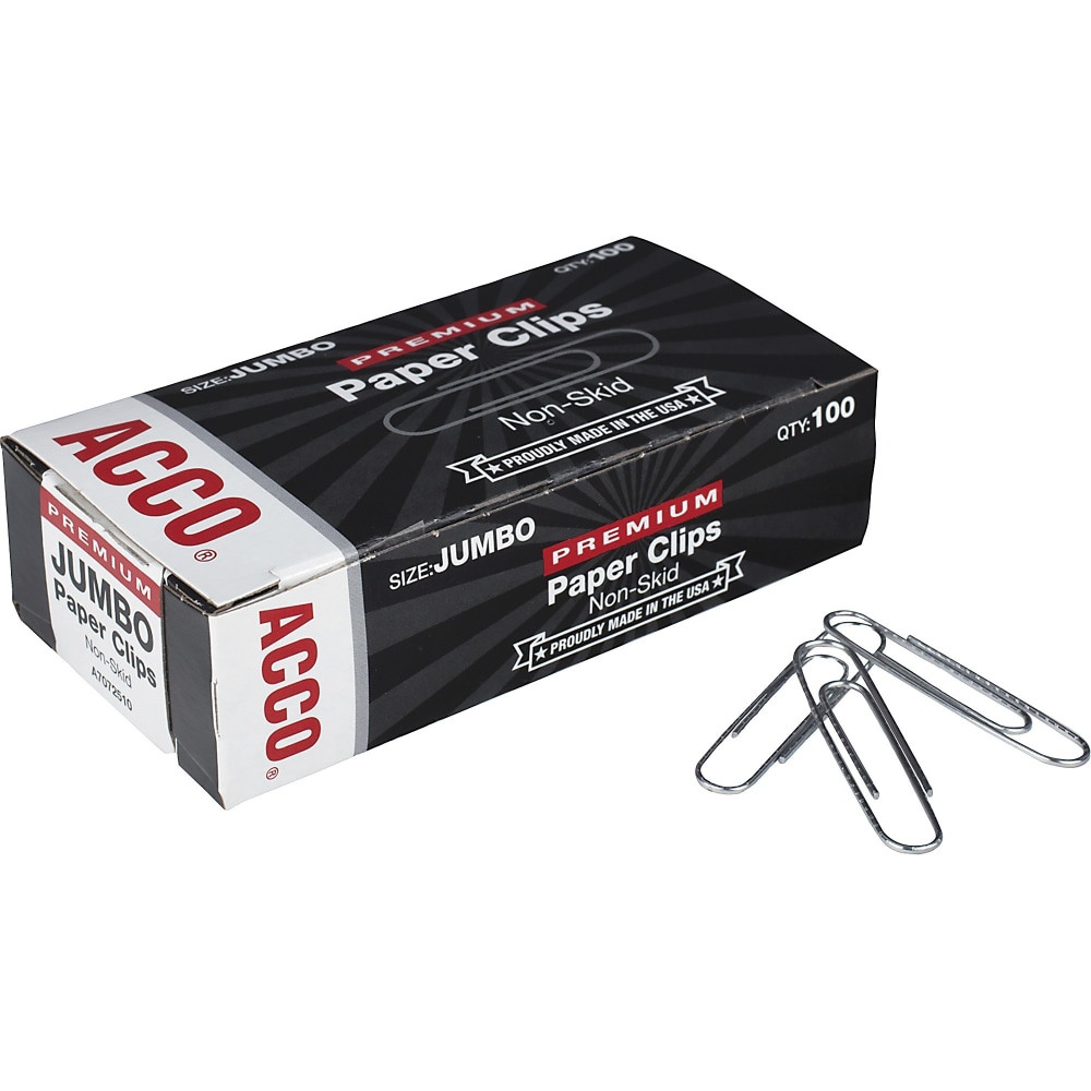 ACCO BRANDS USA, LLC A7072510 ACCO Paper Clips, 1000 Total, Jumbo, Silver, 100 Per Box, Pack Of 10 Boxes