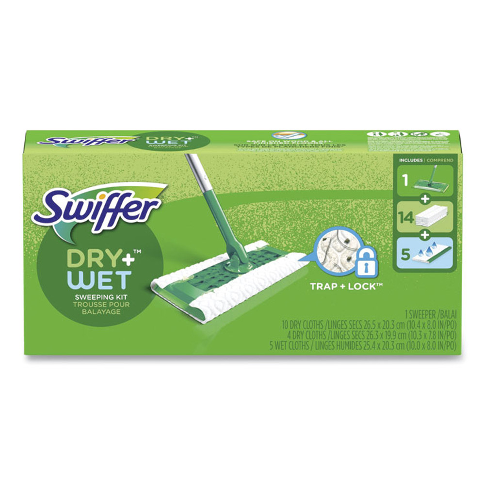 PROCTER & GAMBLE Swiffer® 49947 Sweeper Mop, 10 x 4.8 White Cloth Head, 46" Silver/Green Aluminum/Plastic Handle