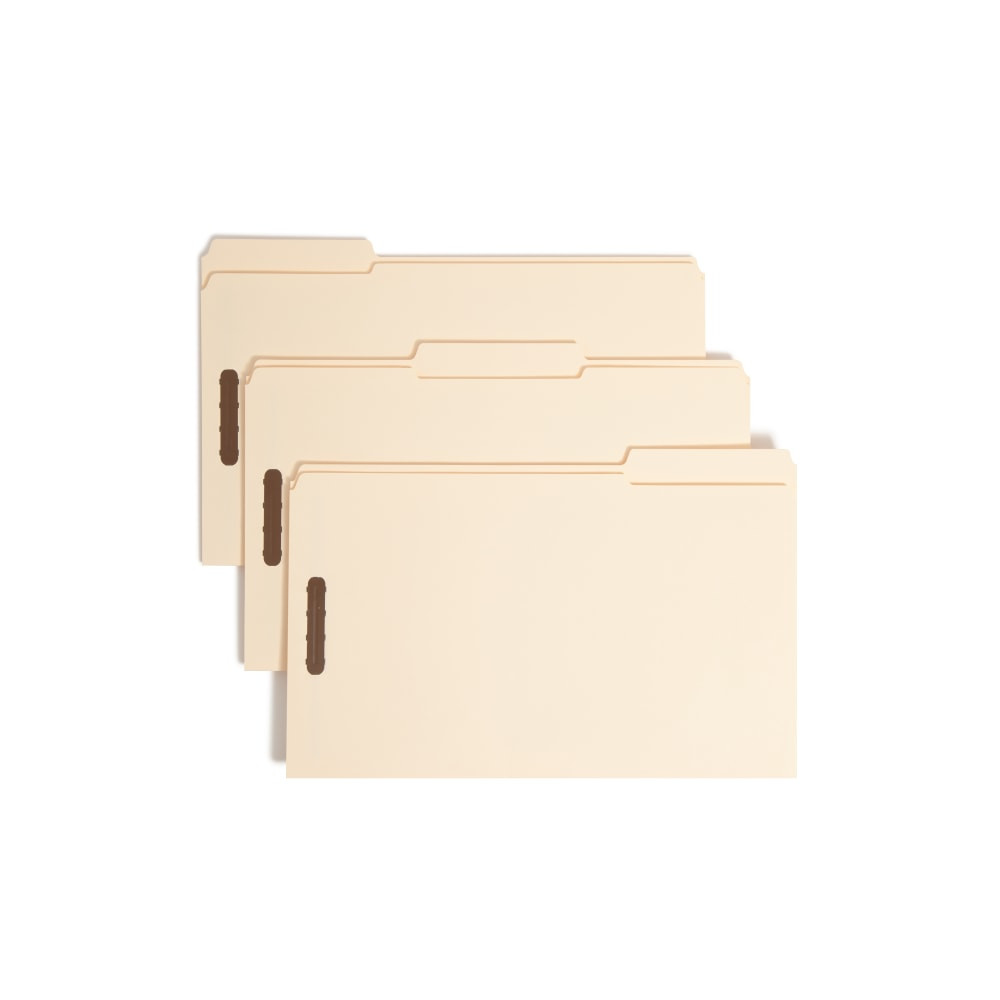 Elevate your document organization effortlessly with Smead Fastener File Folders. Enjoy quick access to your files, maintaining a tidy setup with this set of 50 expandable 1/3-cut tab folders in classic manila color. Streamline your filing process, save time, and bring order to your space. Ideal for home, office, or classroom use, these folders are proudly made in the USA, containing 10% recycled content and 10% post-consumer material with an SFI Sourcing Certification. Choose Smead for efficient, reliable, and environmentally responsible document organization - over a century of heritage, craftsmanship, and innovation.  50 fastener file folders  Sturdy and durable 11-point manila stock  Reinforced 1/3-cut tabs, three positions for labeling and identification  Two 2in prong K-style metal fasteners on the front and back panels  3/4in expansion capacity  Affordable and reliable solution for home, office, and classroom  Perfect for bills, projects, vehicle records, and more  Proudly made in the USA  Legal-size (8 1/2in x 14in) manila folders.  Huge pack of 50 folders keeps the whole office organized.  SFI certified.