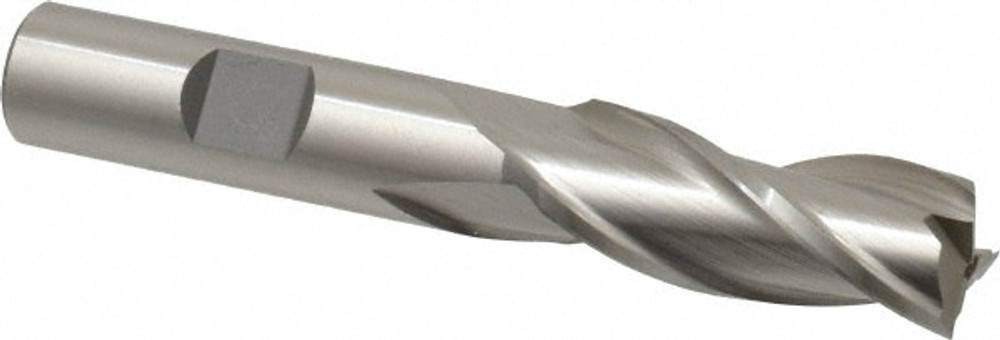 Cleveland C39652 Square End Mill: 9/16'' Dia, 1-3/8'' LOC, 1/2'' Shank Dia, 3-3/8'' OAL, 3 Flutes, High Speed Steel