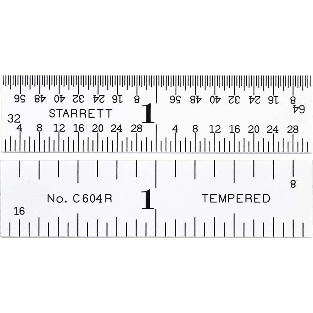 Starrett 56465 Steel Rule: 2" OAL, 4R Graduation, Rigid, 1/2" OAW