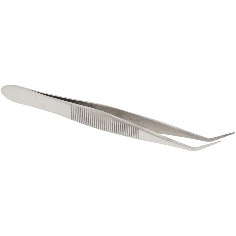 Value Collection 11035-SA Assembly Tweezer: Stainless Steel, Short Bent Point & Serrated Body & Edge Tip, 4-11/32" OAL