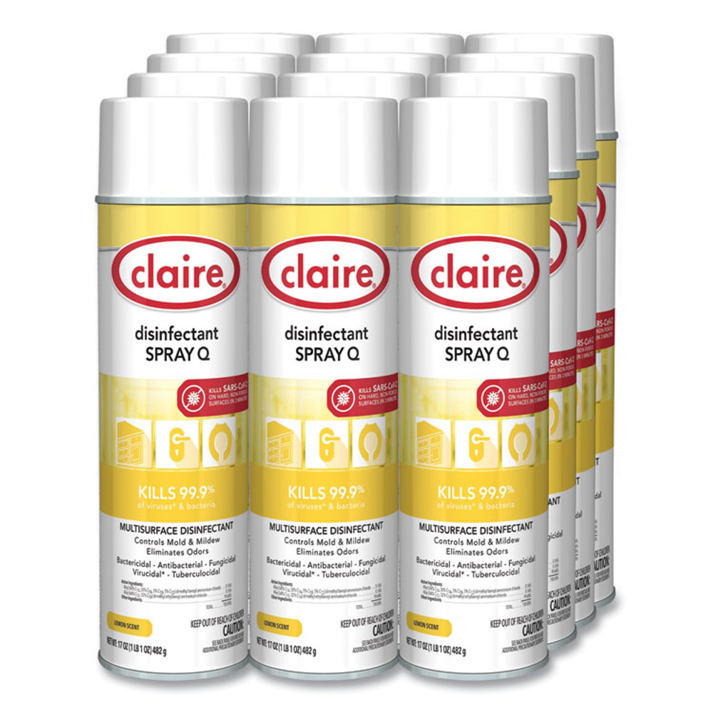 PLZ CORP Claire® 1002 Spray Q Disinfectant, Lemon Scent, 17 oz Aerosol Spray, Dozen