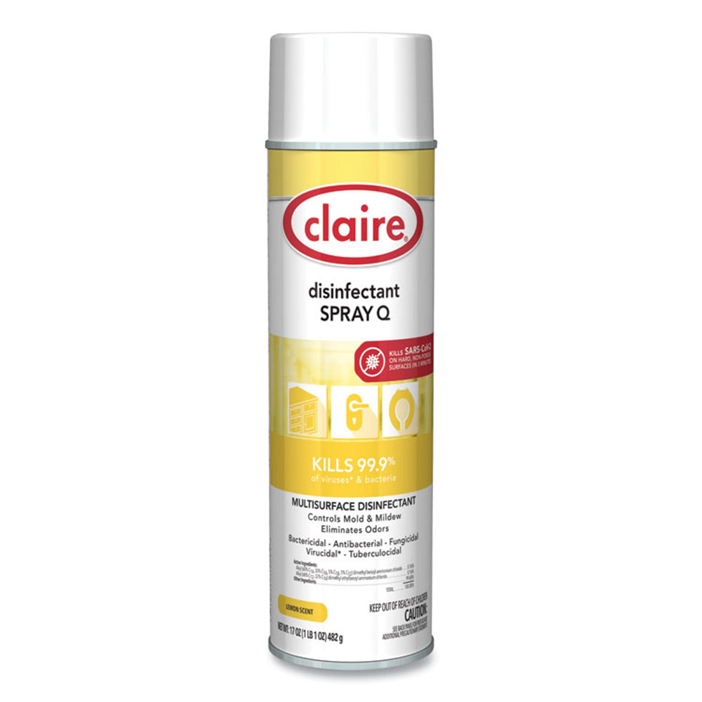 PLZ CORP Claire® 1002 Spray Q Disinfectant, Lemon Scent, 17 oz Aerosol Spray, Dozen