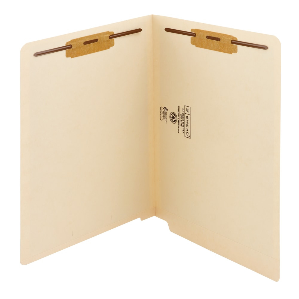 SMEAD MFG CO Smead 2BET2-150L-1&3  End-Tab Folders With Fastener, 8 1/2in x 11in, Letter, Manila, Box of 50