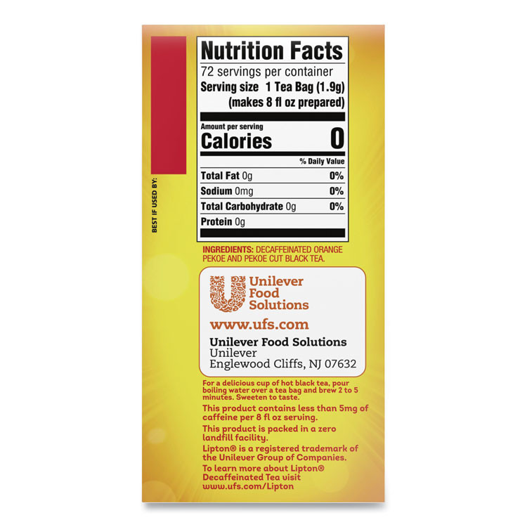 UNILEVER Lipton® 290 Tea Bags, Decaffeinated, 72/Box