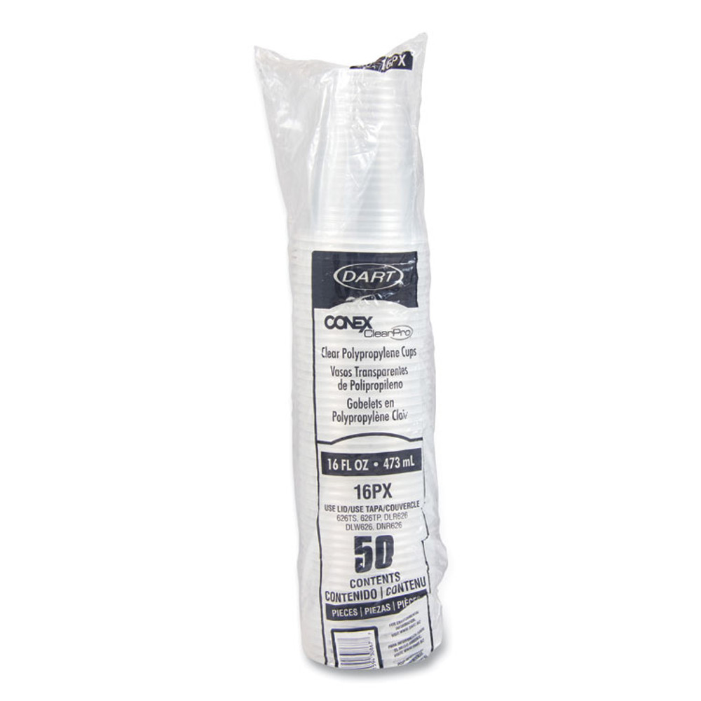 DART 16PX Conex ClearPro Plastic Cold Cups, 16 oz, Clear, 50/Pack, 20 Packs/Carton