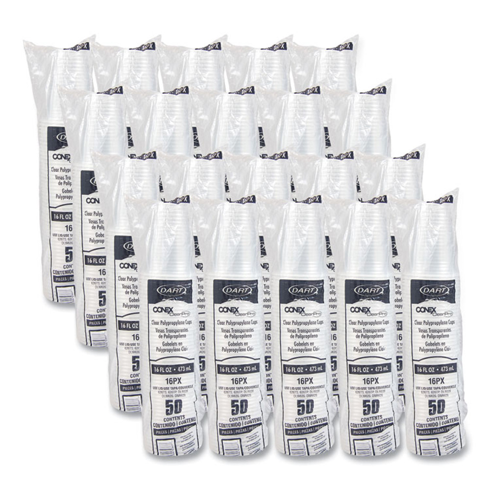 DART 16PX Conex ClearPro Plastic Cold Cups, 16 oz, Clear, 50/Pack, 20 Packs/Carton
