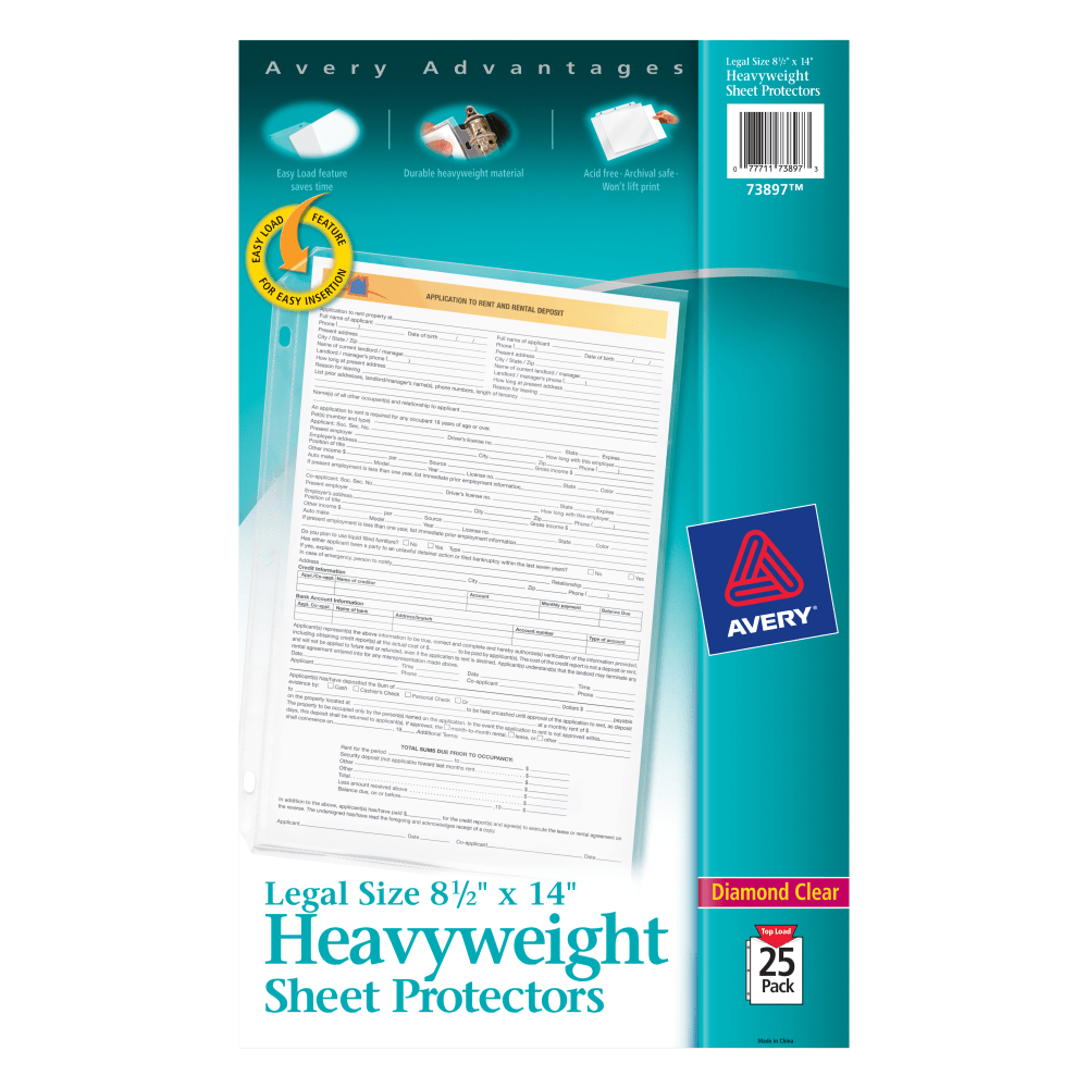 AVERY PRODUCTS CORPORATION Avery 73897  Top-Load Heavyweight Legal-Size Sheet Protectors