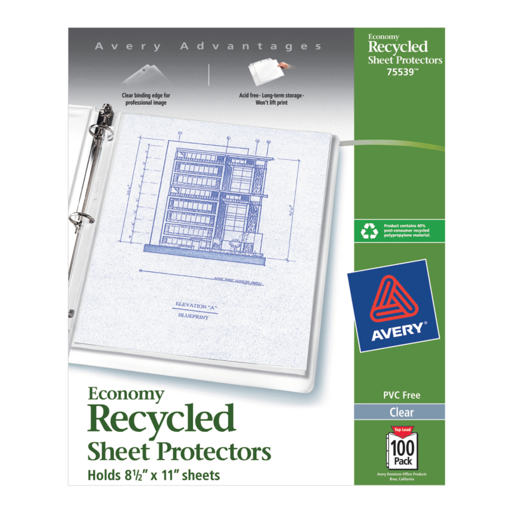 AVERY PRODUCTS CORPORATION Avery 75539  Economy Weight Sheet Protectors, 8 1/2in x 11in, Top Loading, Pack Of 100