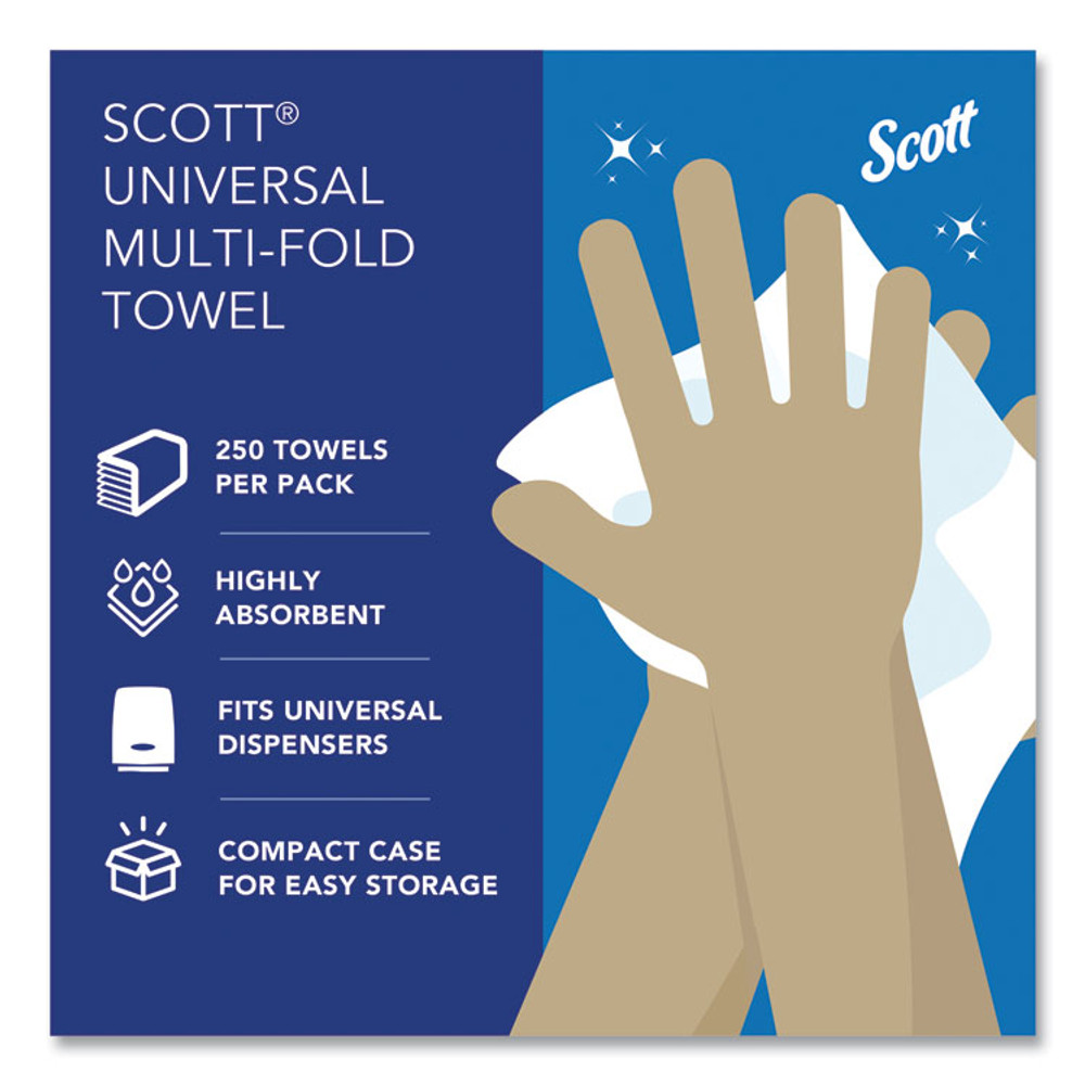 KIMBERLY CLARK Scott® 03650 Multi-Fold Towels, Absorbency Pockets, 1-Ply, 9.2 x 9.4, White, 250 Sheets/Pack