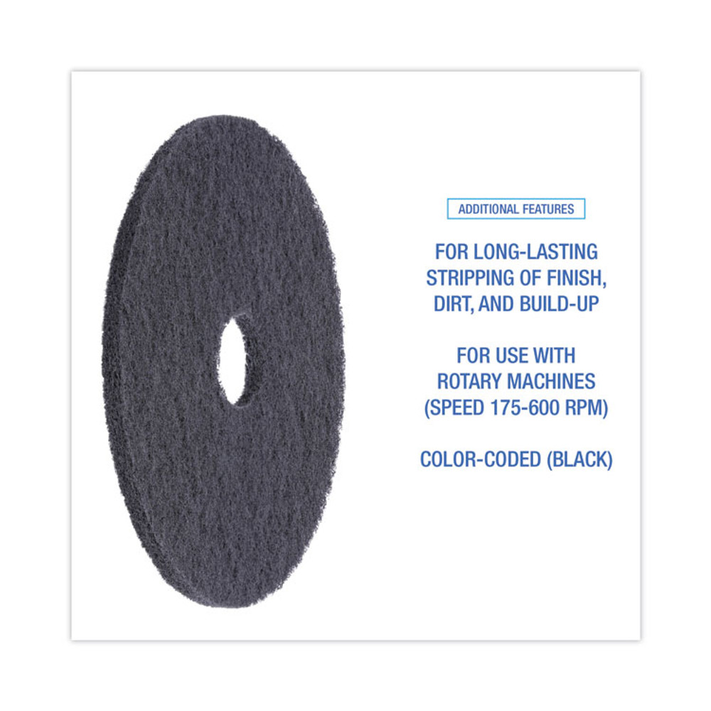 BOARDWALK 4017BLA Stripping Floor Pads, 17" Diameter, Black, 5/Carton