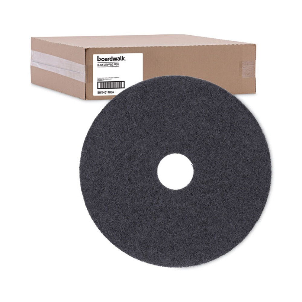 BOARDWALK 4017BLA Stripping Floor Pads, 17" Diameter, Black, 5/Carton