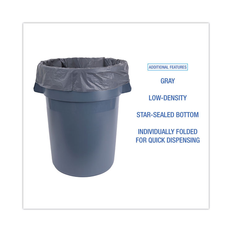 BOARDWALK G3858G Linear Low Density Industrial Can Liners, 60 gal, 1.3 mil, 38" x 58", Gray, Flat Pack, 100/Carton