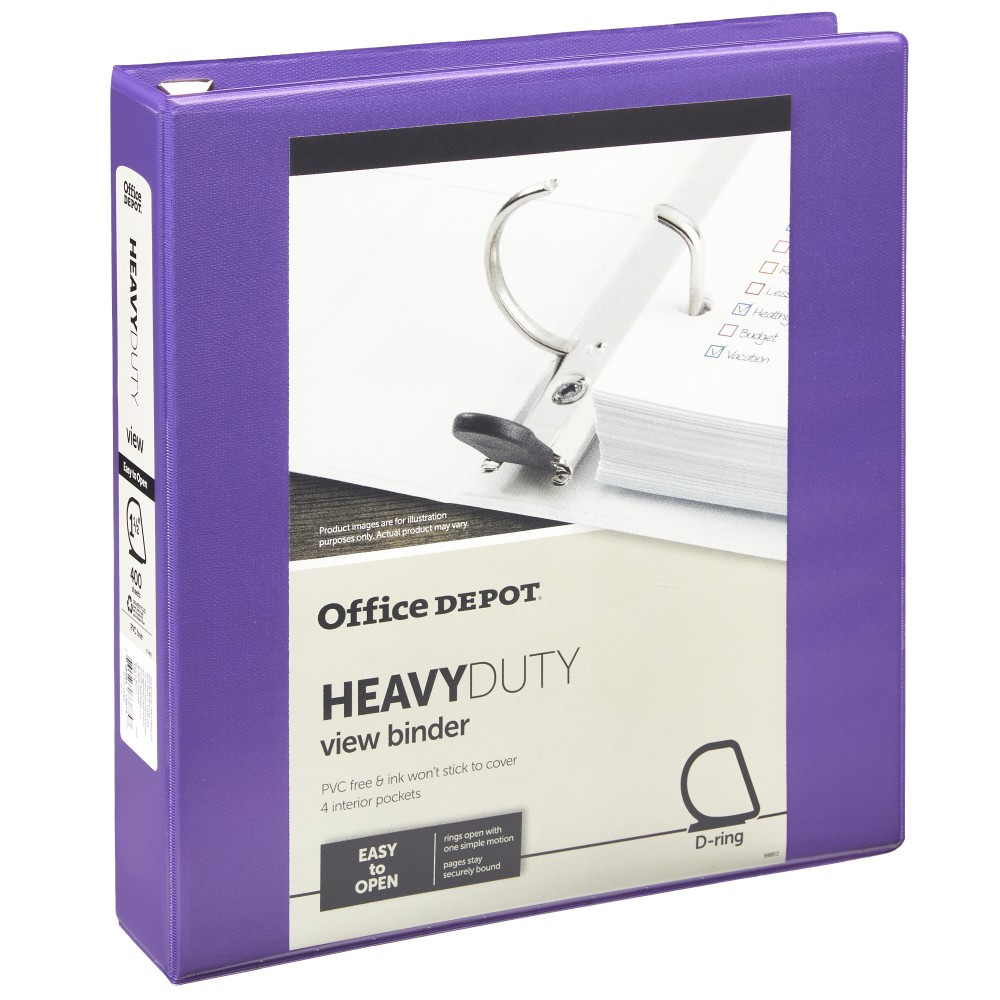 OFFICE DEPOT OD03286  Heavy-Duty View 3-Ring Binder, 1 1/2in D-Rings, 49% Recycled, Purple