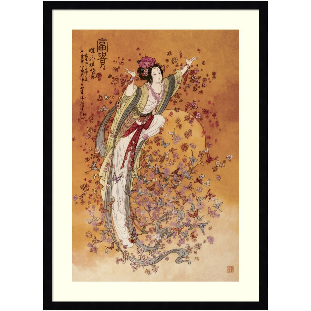 UNIEK INC. A42705530248 Amanti Art Goddess of Wealth by Chinese Wood Framed Wall Art Print, 29inH x 21inW, Black