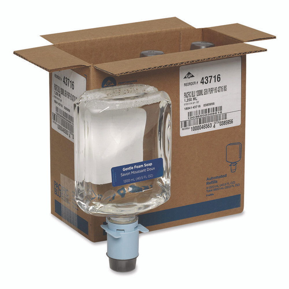 GEORGIA PACIFIC Professional 43716 Pacific Blue Ultra Automated Foam Soap Refill, Fragrance-Free, 1,200 mL, 3/Carton
