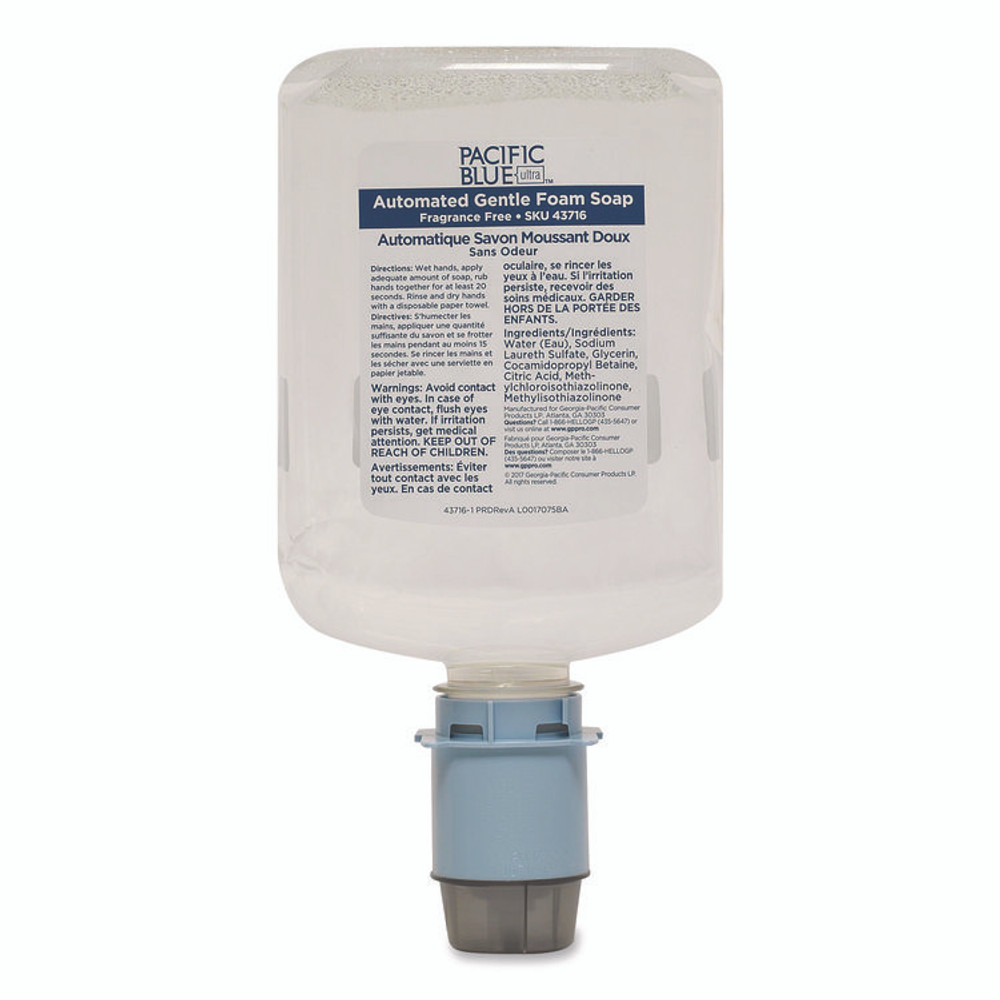 GEORGIA PACIFIC Professional 43716 Pacific Blue Ultra Automated Foam Soap Refill, Fragrance-Free, 1,200 mL, 3/Carton