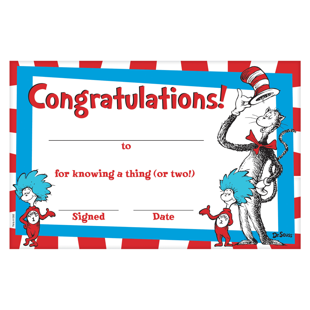 PARTY CITY CORPORATION 849152 Amscan Dr. Seuss Cat In The Hat Certificates, 5-1/2in x 8-1/2in, Multicolor, 36 Certificates Per Pack, Set Of 3 Packs