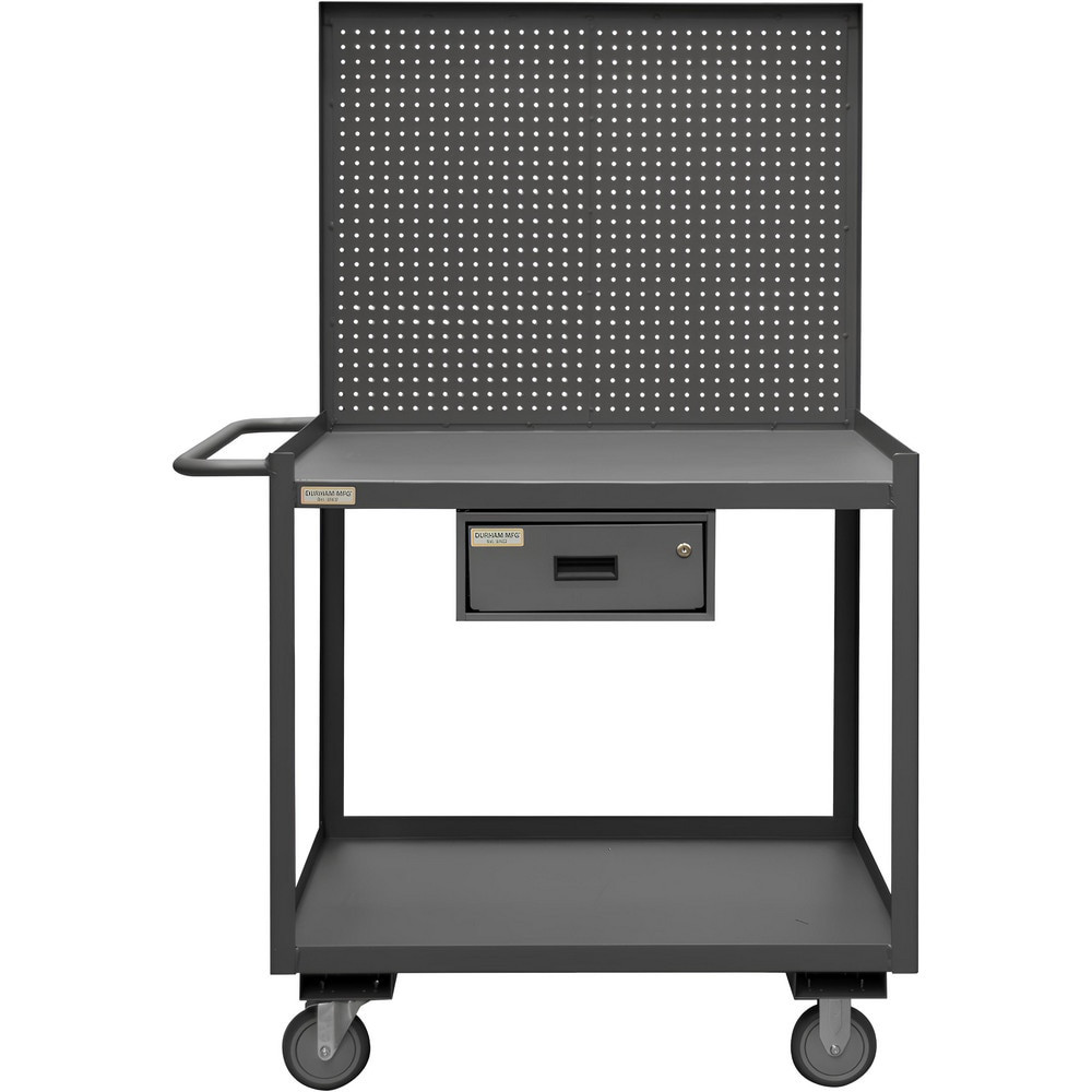 Durham RSC-2436-2-PB-1 Carts; Cart Type: Stock Cart/WorkStation ; Caster Configuration: Rigid & Swivel ; Caster Mount Type: Replaceable ; Brake Type: Side Brake ; Width (Inch): 24-1/4 ; Assembly: Comes Assembled