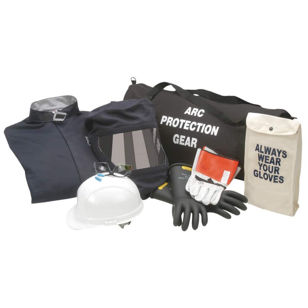 Chicago Protective Apparel AG43-CV-M-9.5 Arc Flash Clothing Kits; Protection Type: Arc Flash ; Garment Type: Coveralls; Hoods ; Maximum Arc Flash Protection (cal/Sq. cm): 43.00 ; Size: Medium ; Glove Type: Electrical Protection Gloves ; Head or Face 