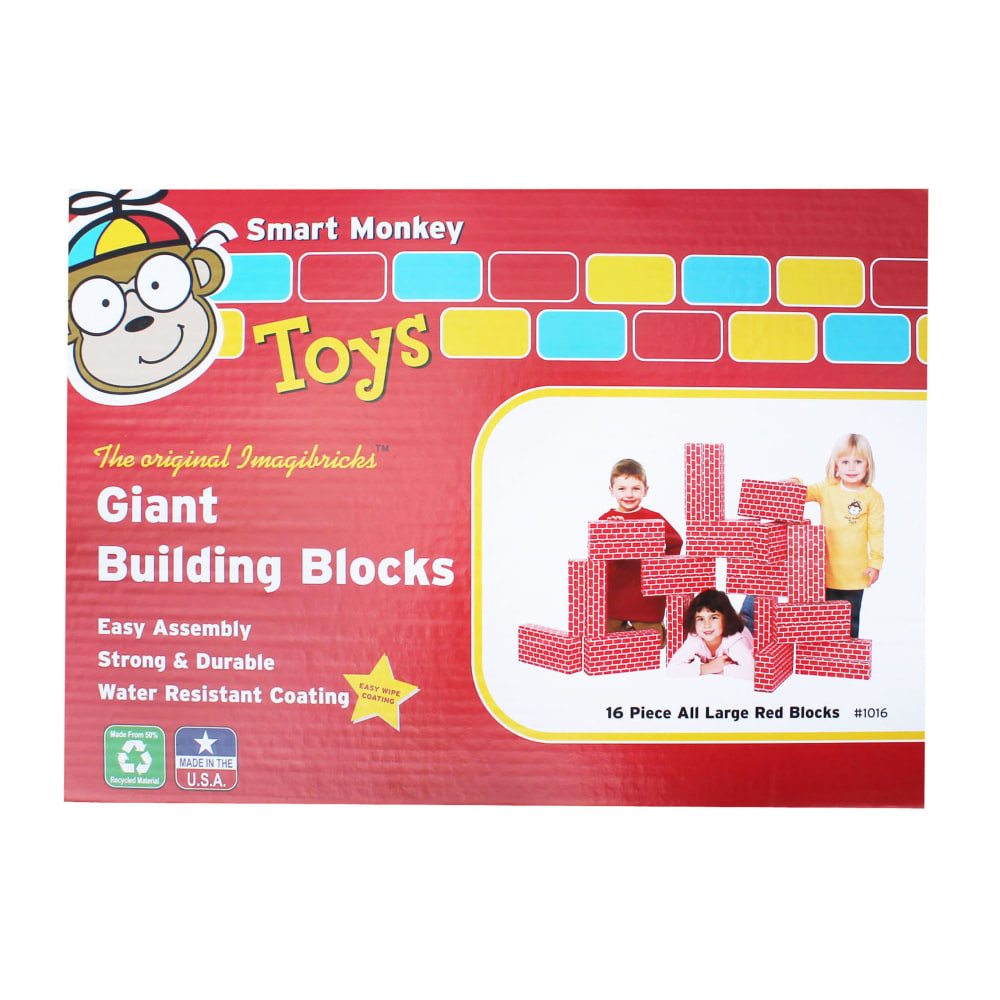 Children will love playing and building with these large cardboard bricks. The water-resistant coating and nontoxic ink allow exciting creations again and again.  Blocks measure 3inH x 12inW x 6inD.  Help little ones learn to construct buildings and structures.  Made of corrugated cardboard for rugged strength at a light weight.  Printed with nontoxic ink with a water-resistant coating to last.
