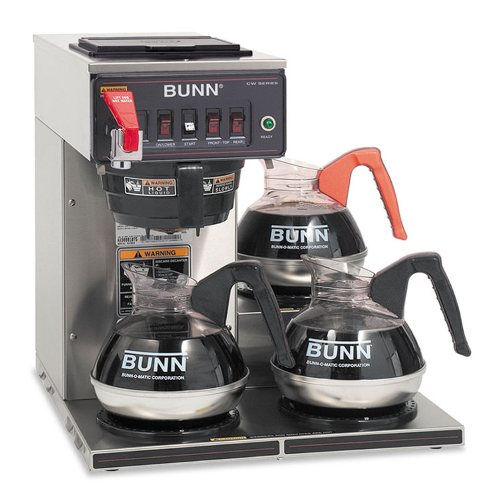 BUNN-O-MATIC CWTF15-3LP CWTF-3 Three Burner Automatic Coffee Brewer, 12-Cup, Black/Stainless Steel
