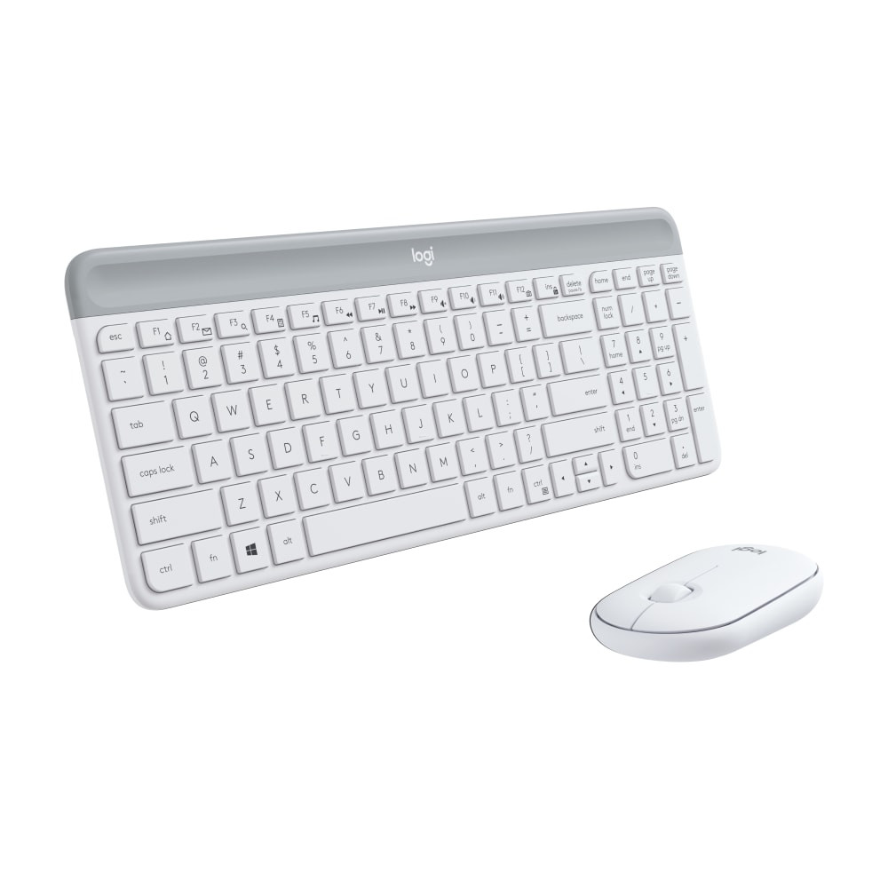 LOGITECH 920-009443  MK470 Slim Wireless Keyboard and Mouse Combo - Modern Compact Layout, Ultra Quiet - Off White - USB Wireless RF - USB Wireless RF - Optical - 1000 dpi - 3 Button - Scroll Wheel - Symmetrical - AAA, AA