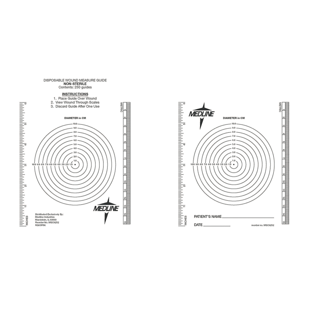 MEDLINE INDUSTRIES, INC. MSC6252 Medline Latex-Free Wound Measuring Bulls-Eye/Ruler, 8 1/2in x 6 1/2in, Black/Clear, Bag Of 250