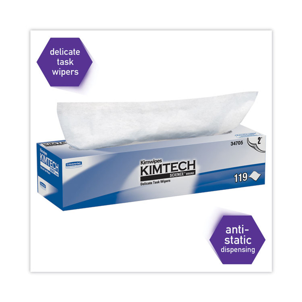 KIMBERLY CLARK Kimtech™ 34705 Kimwipes Delicate Task Wipers, 2-Ply, 11.8 x 11.8, Unscented, White, 120/Box, 15 Boxes/Carton