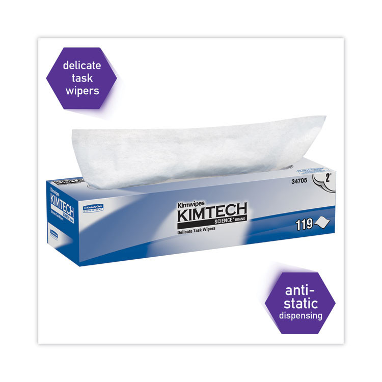 KIMBERLY-CLARK PROFESSIONAL Kimtech™ 34705 Kimwipes Delicate Task Wipers, 2-Ply, 11.8 x 11.8, Unscented, White, 120/Box, 15 Boxes/Carton
