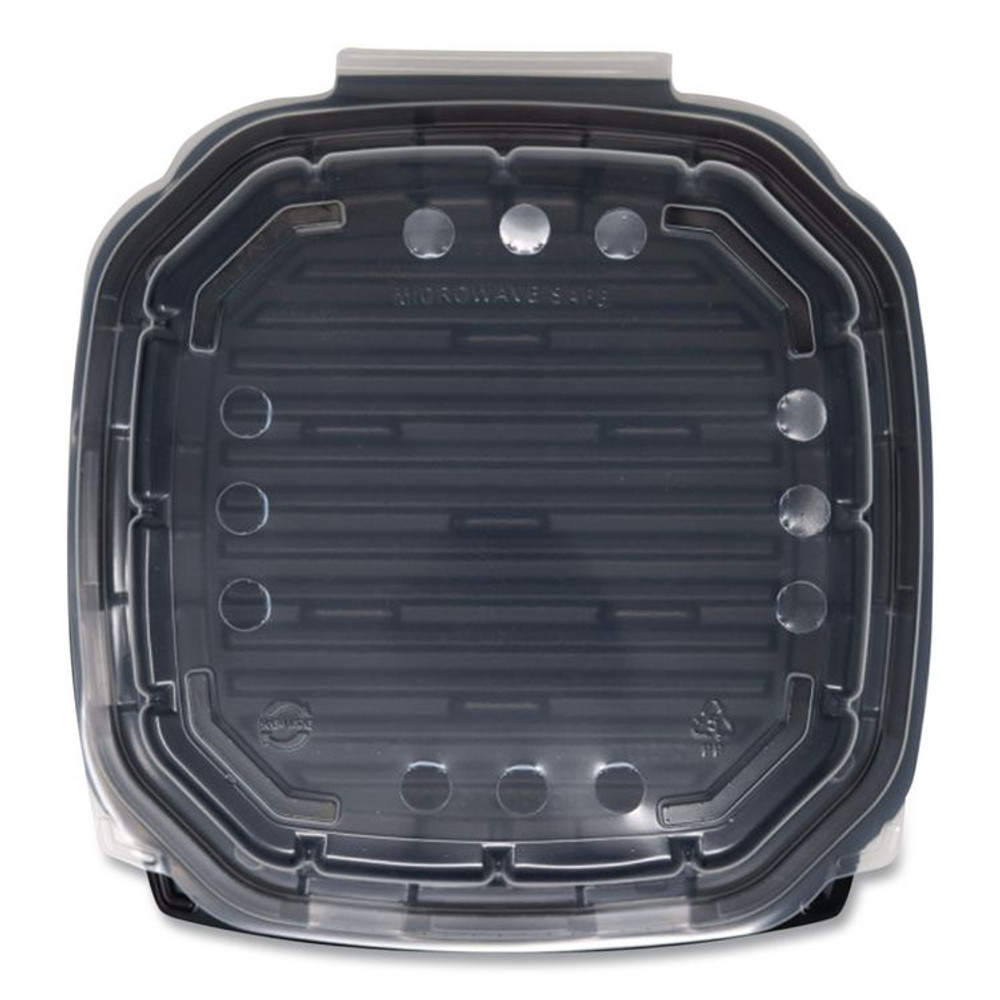 ANCHOR PACKAGING 4118501 Crisp Foods Technologies Containers, 33 oz, 8.46 x 8.46 x 3.16, Clear/Black, Plastic, 180/Carton