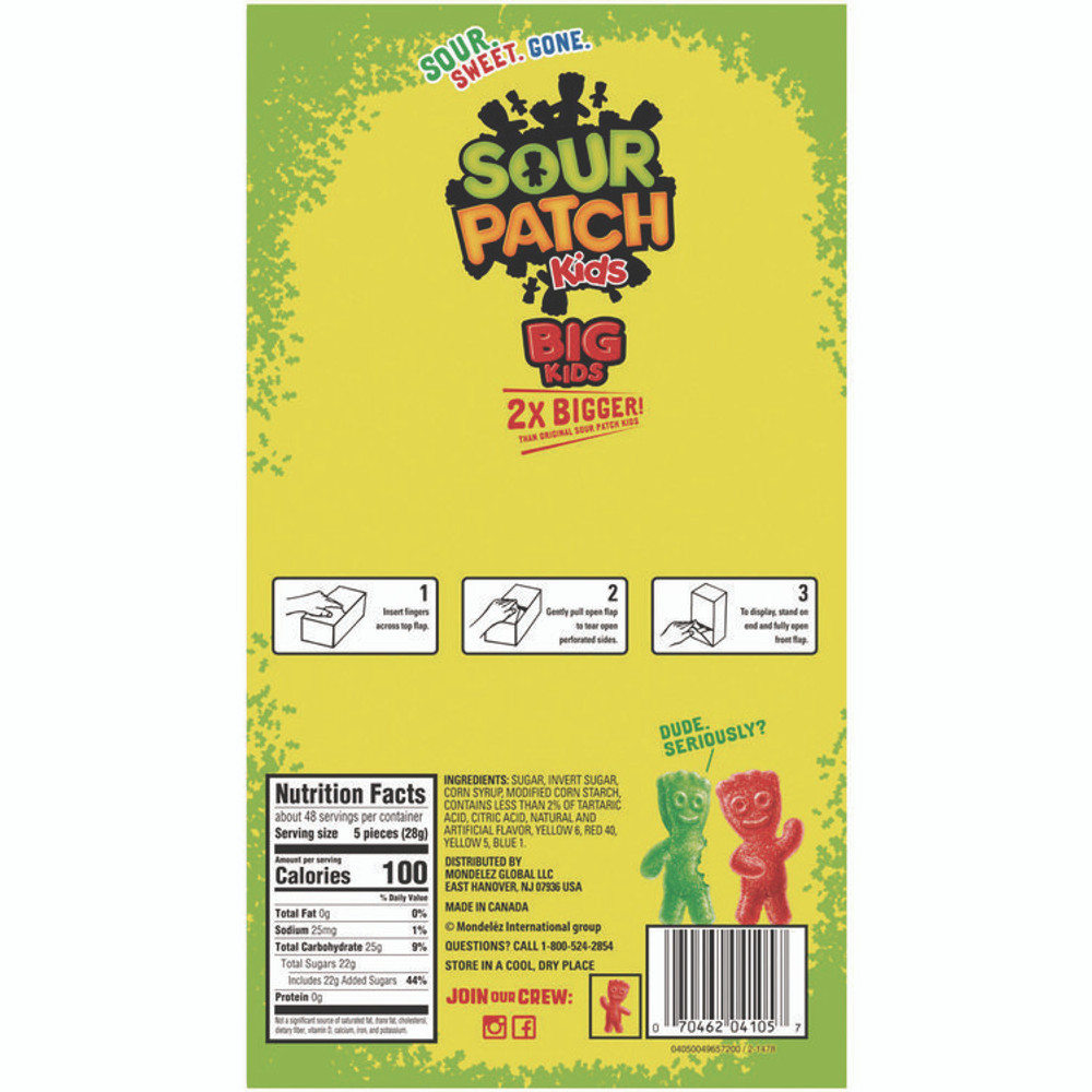 MONDELEZ INTERNATIONAL Sour Patch Kids® 43147 Fruit Flavored Candy, Grab-and-Go, 240-Pieces/Box