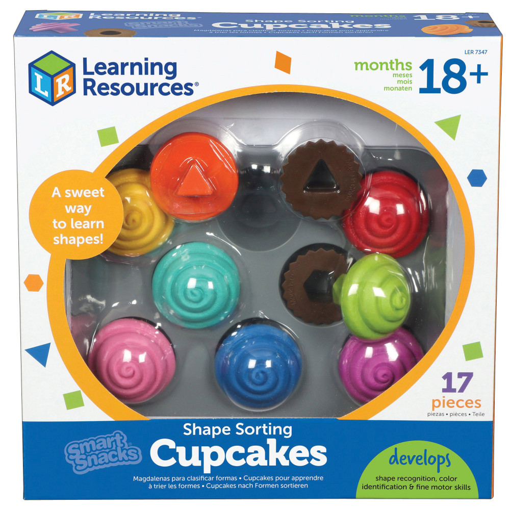 LEARNING RESOURCES, INC. LER7347 Learning Resources Smart Snacks Shape-Sorting Cupcakes, 2in x 1 1/2in, Assorted Colors, Grades Pre-K - 1, Pack Of 9