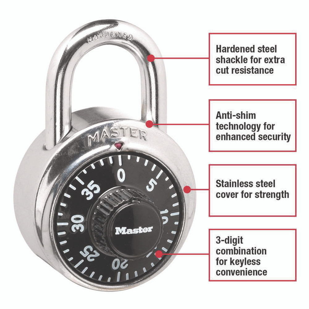 MASTER LOCK COMPANY 1500D Combination Lock, Stainless Steel, 1.87" Wide, Silver