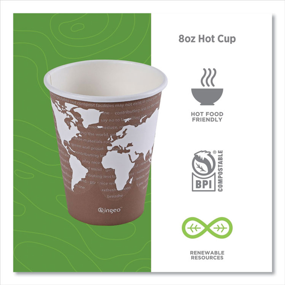 ECO-PRODUCTS,INC. EPBHC8WAPK World Art Renewable and Compostable Hot Cups, 8 oz, Paper, Brown/White, 50/Pack