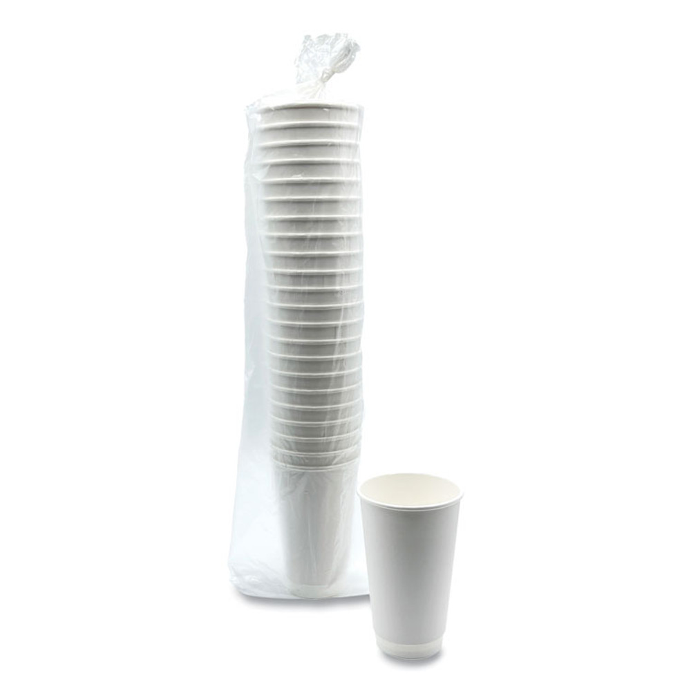 BOARDWALK DW16HCUPPK Paper Hot Cups, Double-Walled, 16 oz, White, 25/Pack