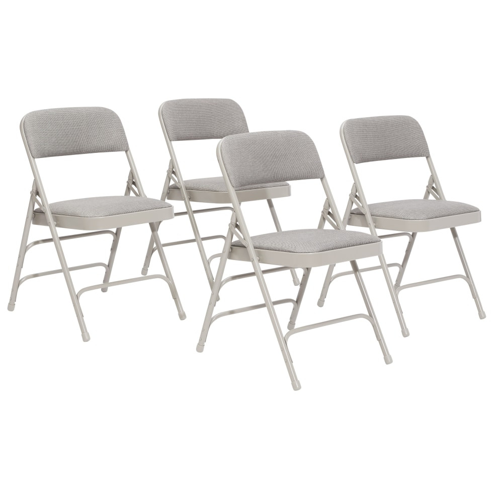 OKLAHOMA SOUND CORPORATION National Public Seating #2302  Fabric Upholstered Triple Brace Folding Chairs, Gray, Pack Of 4