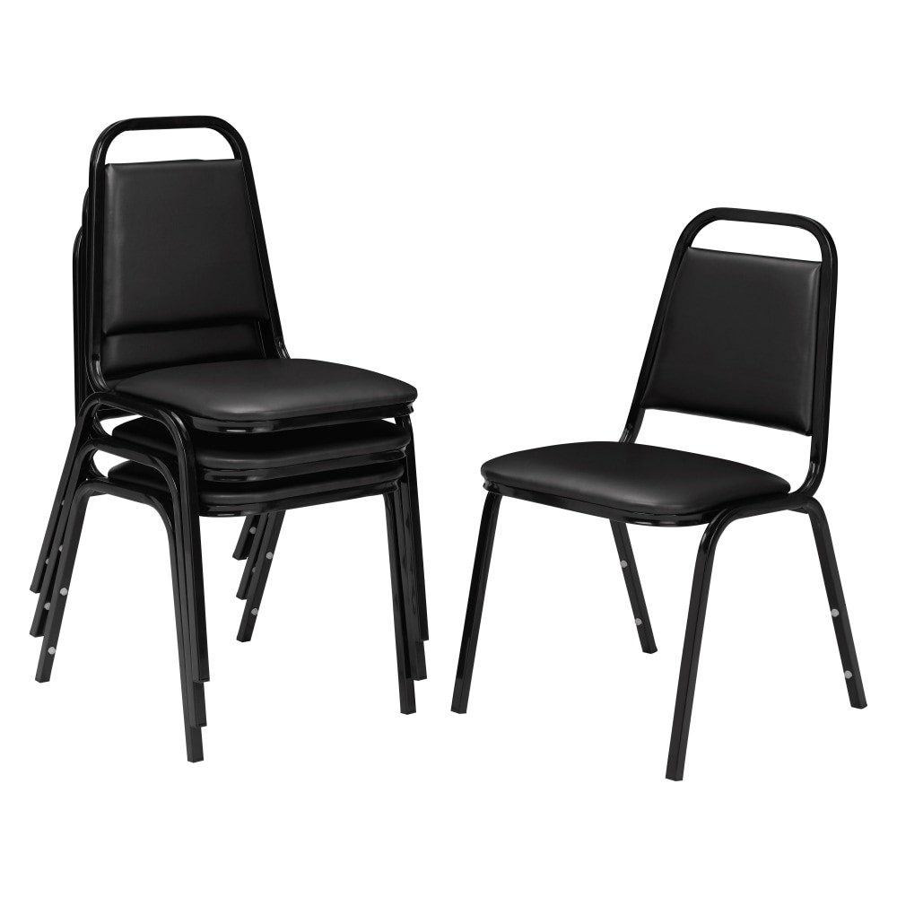OKLAHOMA SOUND CORPORATION National Public Seating #9110-B  Square Back Padded Vinyl Seat, Banquet Stack Chair, 15 3/4in Seat Width, Black Seat/Black Frame, Set of 4